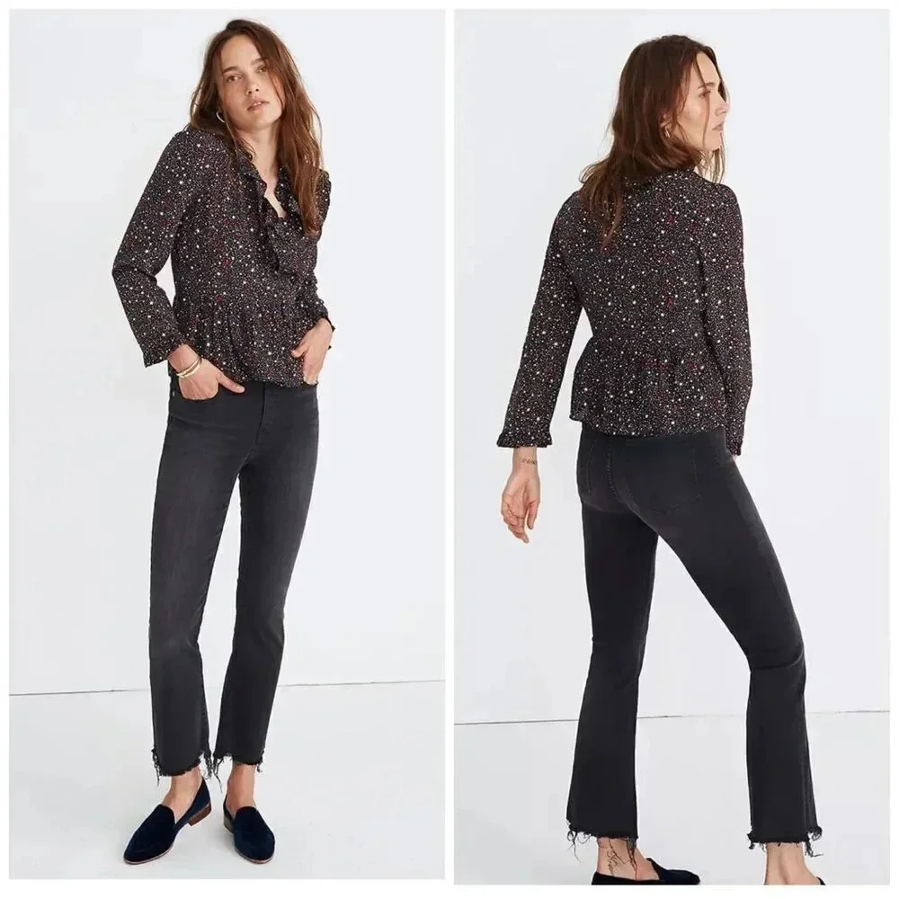 Madewell Silk Ruffle-Hem Wrap Top in Starry Night